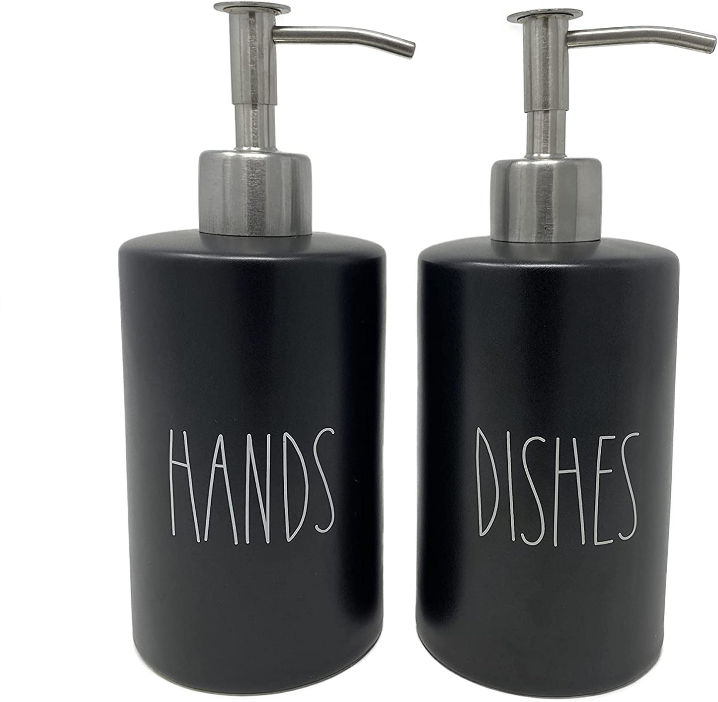 Modern Farmhouse Black Ceramic Soap Dispenser Set - Hands Dishes