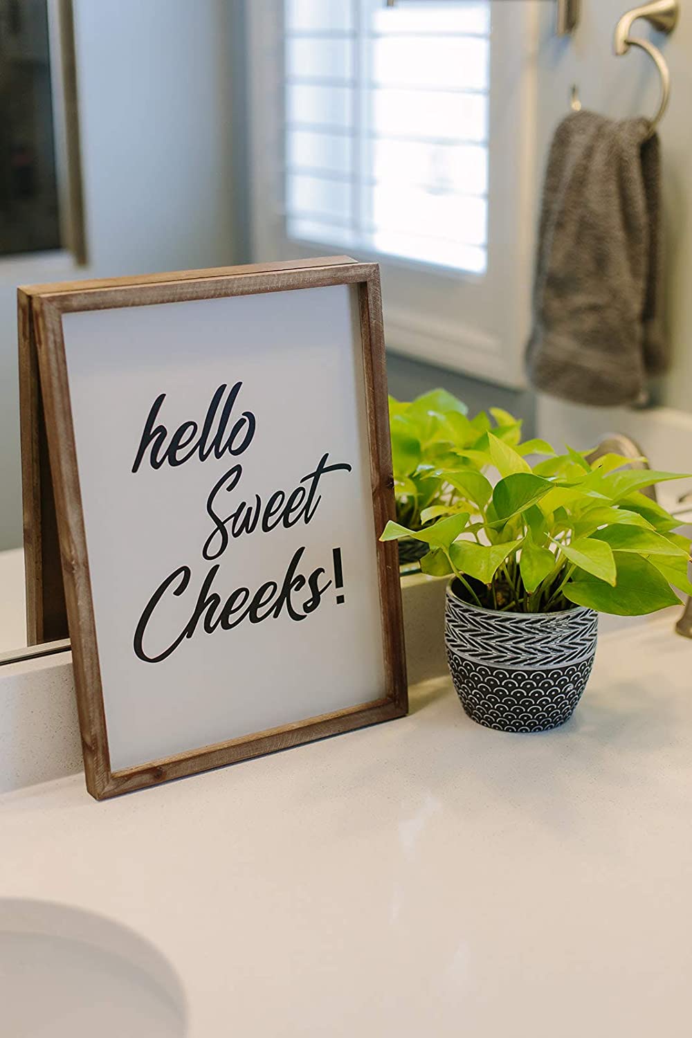 Rustic Wooden Bathroom Sign - Hello Sweet Cheeks Farmhouse