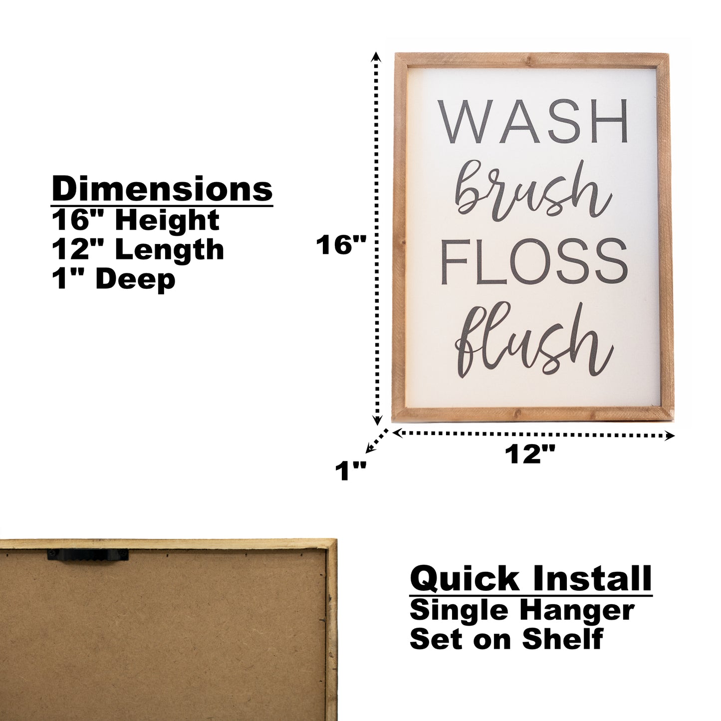 Rustic Farmhouse Bathroom Sign - Wash Brush Floss Flush
