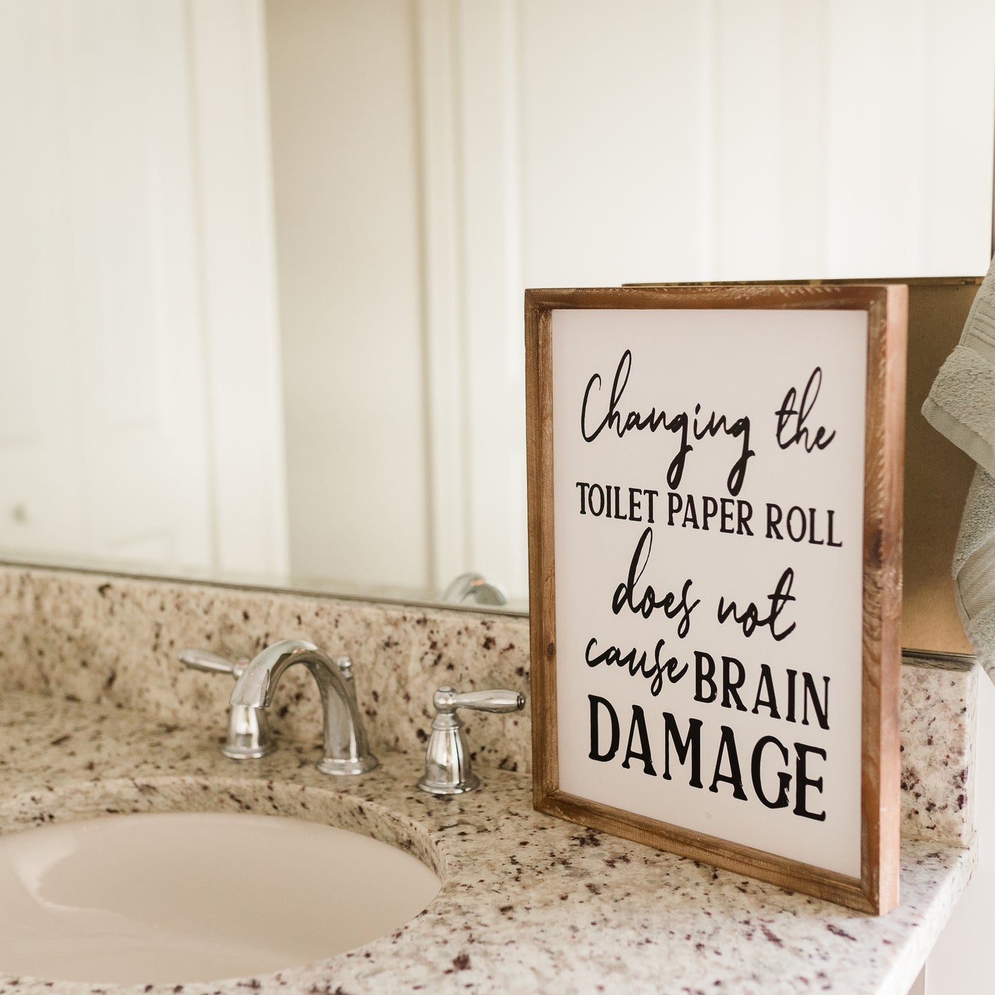 Rustic Farmhouse Bathroom Sign - Brain Damage
