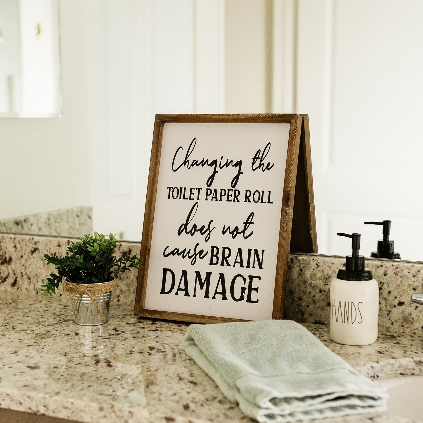 Rustic Farmhouse Bathroom Sign - Brain Damage