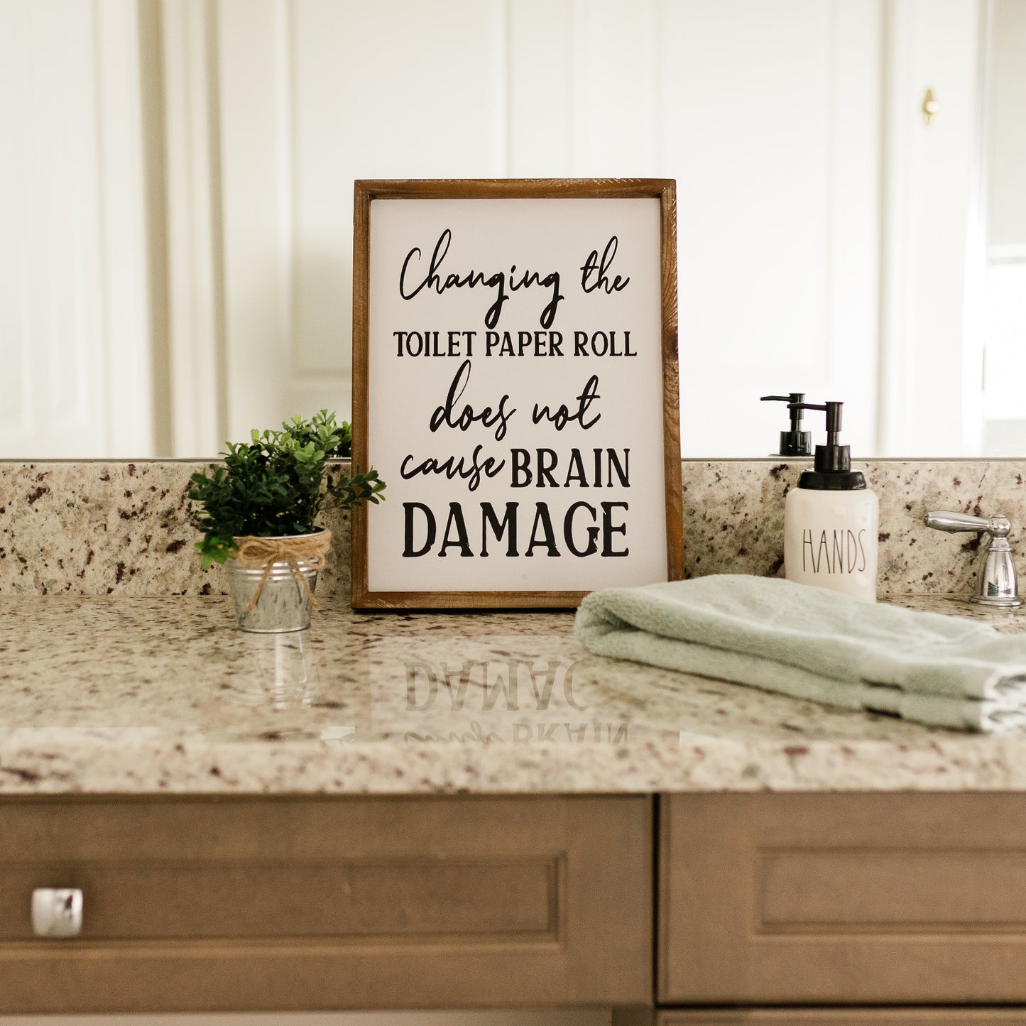 Rustic Farmhouse Bathroom Sign - Brain Damage