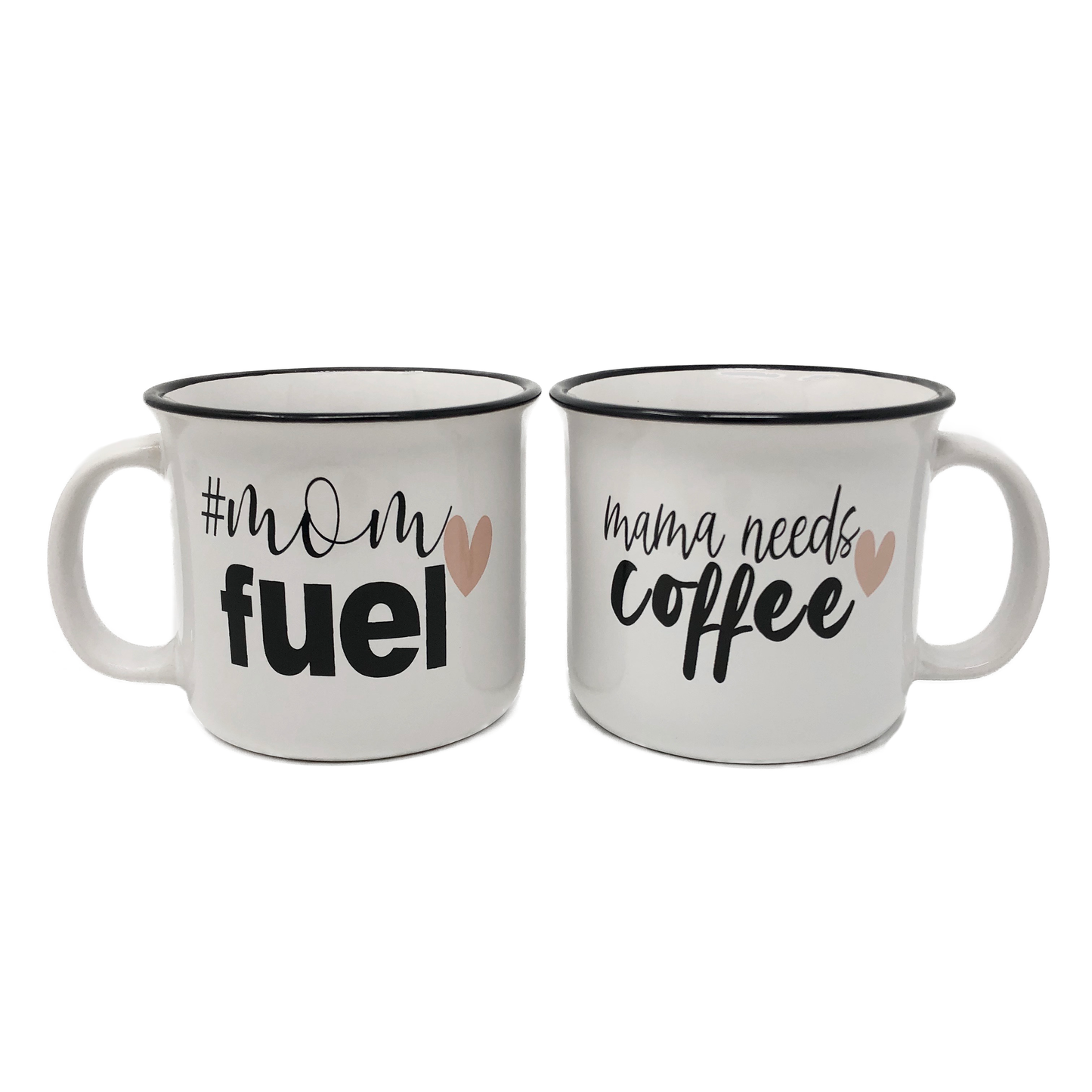 #mom fuel, mama needs coffee, ceramic mugs, camper style, rustic kitchen