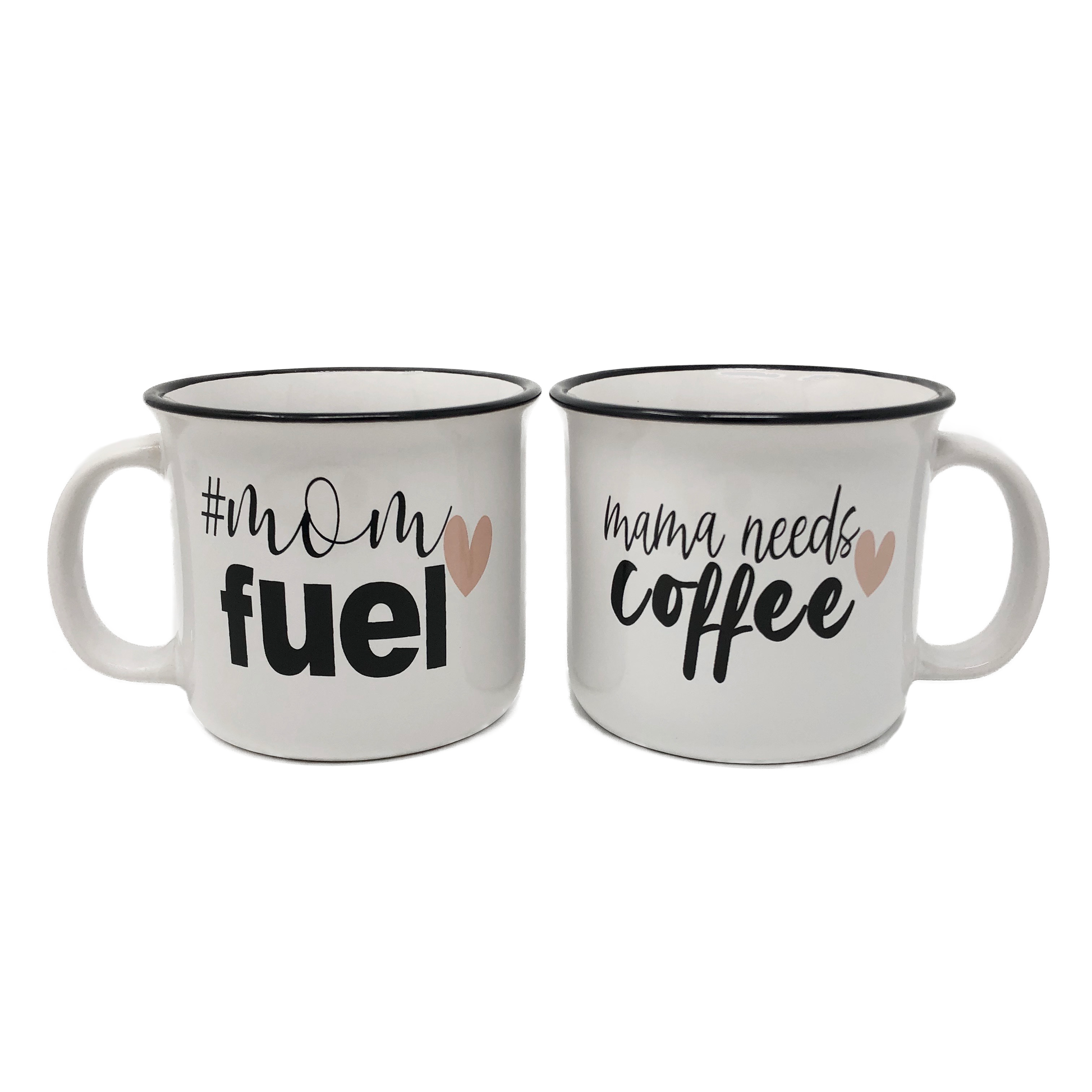 #mom fuel, mama needs coffee, ceramic mugs, camper style, rustic kitchen